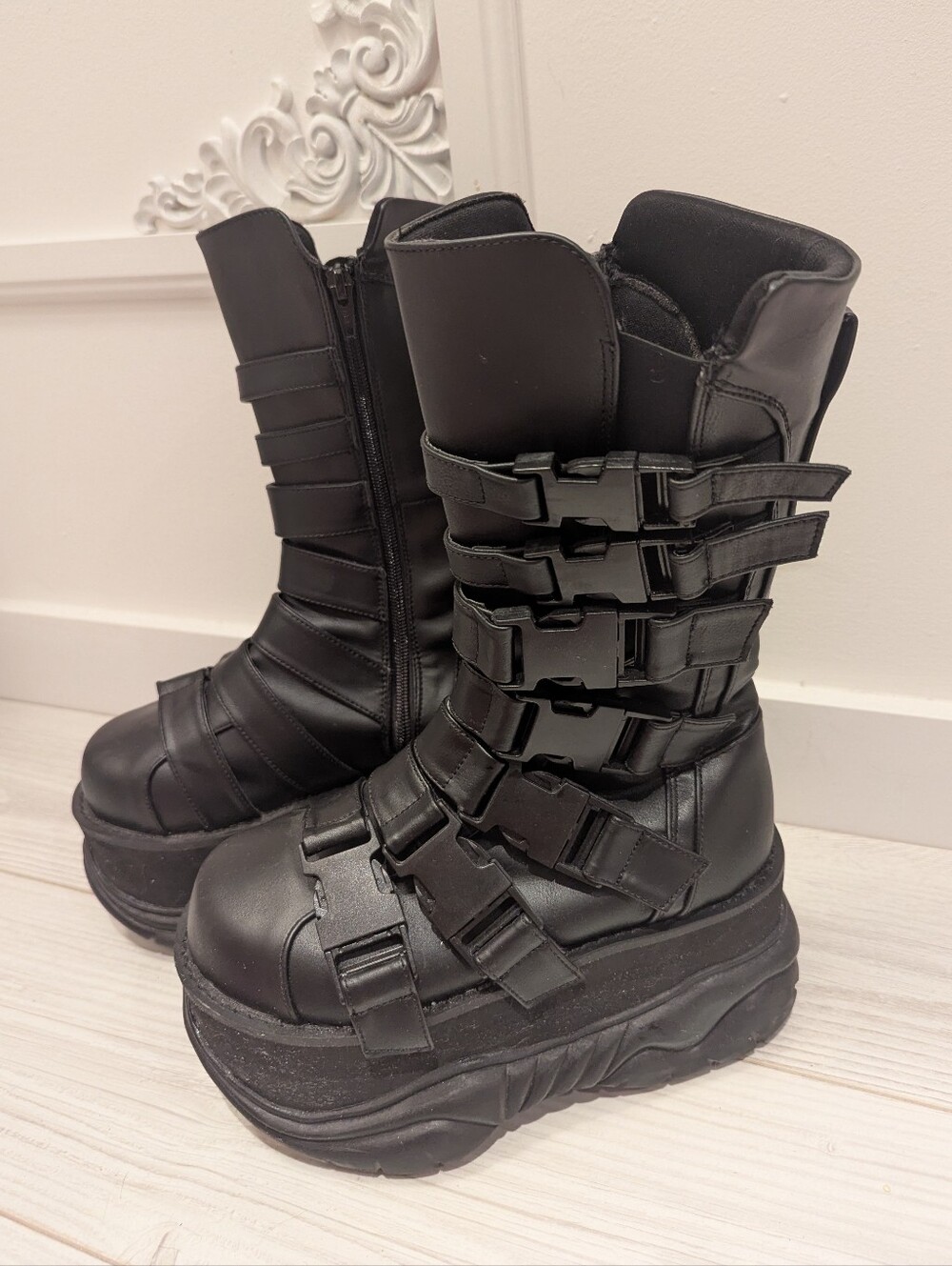 Demonia Black Platform Buckle Combat Boots